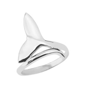 modern contemporary rings dolphin whale tail wrap ring in fine 925 sterling silver (size 9.5)