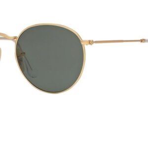 Ray-Ban RB3447 ROUND METAL 112/58 50M Matte Gold/Green Polarized Sunglasses For Men For Women + BUNDLE with Designer iWear Eyewear Kit