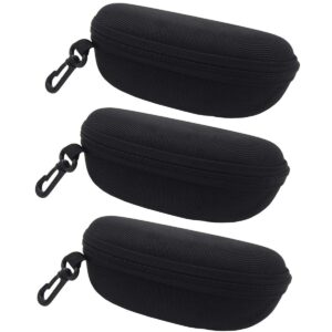 traderplus 3pcs hardshell sunglasses case/eyeglasses box with zipper and hook for men & women black