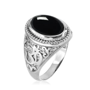 Hindu Jewelry by LABLINGZ Sterling Silver Om (Aum) Ring Onyx Oval Black Cabochon Gemstone (8)