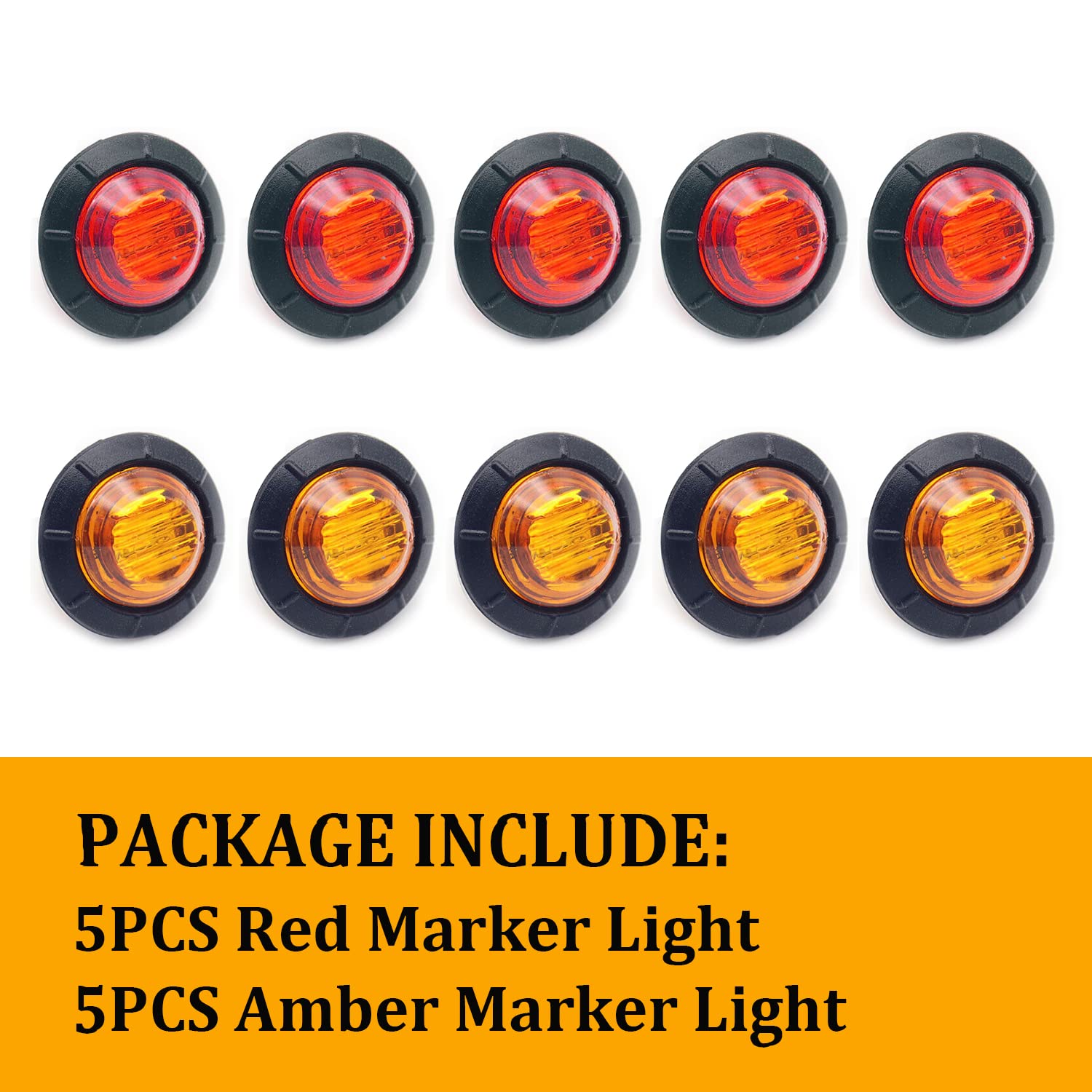 FXC 'Purishion 10x 3/4 in' Round LED Clearence Light Front Rear Side Marker Indicators Light for Truck Car Bus Trailer Van Caravan Boat, Taillight Brake Stop Lamp (12V, Red+Amber)