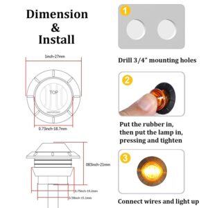 FXC 'Purishion 10x 3/4 in' Round LED Clearence Light Front Rear Side Marker Indicators Light for Truck Car Bus Trailer Van Caravan Boat, Taillight Brake Stop Lamp (12V, Red+Amber)