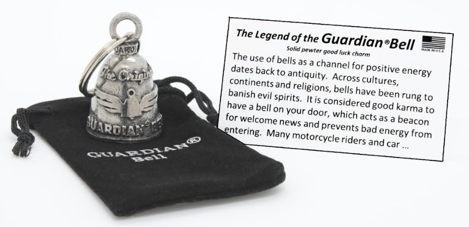 Guardian Bell Guitar Good Luck Bell w/Keyring & Black Velvet Gift Bag | Motorcycle Bell | Lead-Free Pewter | Good Luck Gift to Friends & Family | Bike Bell | Made in USA