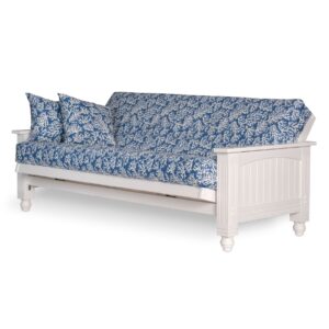 Cottage Futon Frame, Queen Size, Satin White Finish, Solid Wood Construction, Coastal Furniture