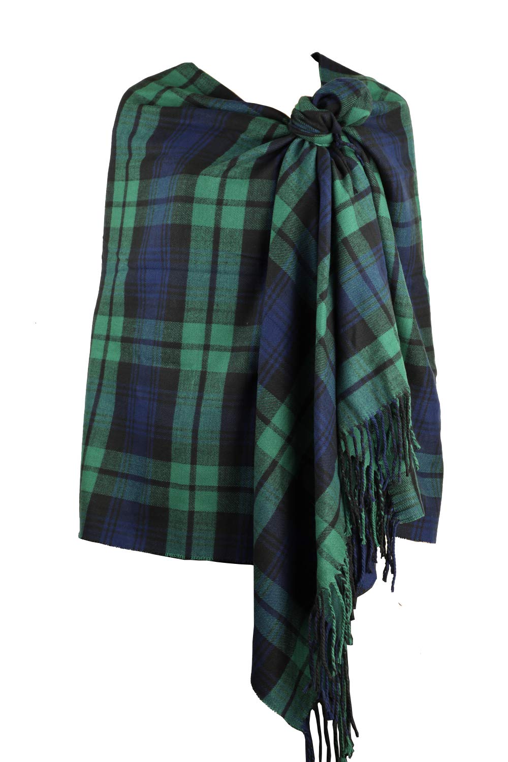 Achillea Long & Wide Scottish Tartan Plaid Large Cashmere Feel Blanket Scarf Check Shawl Wrap 80" x 29" (Green)