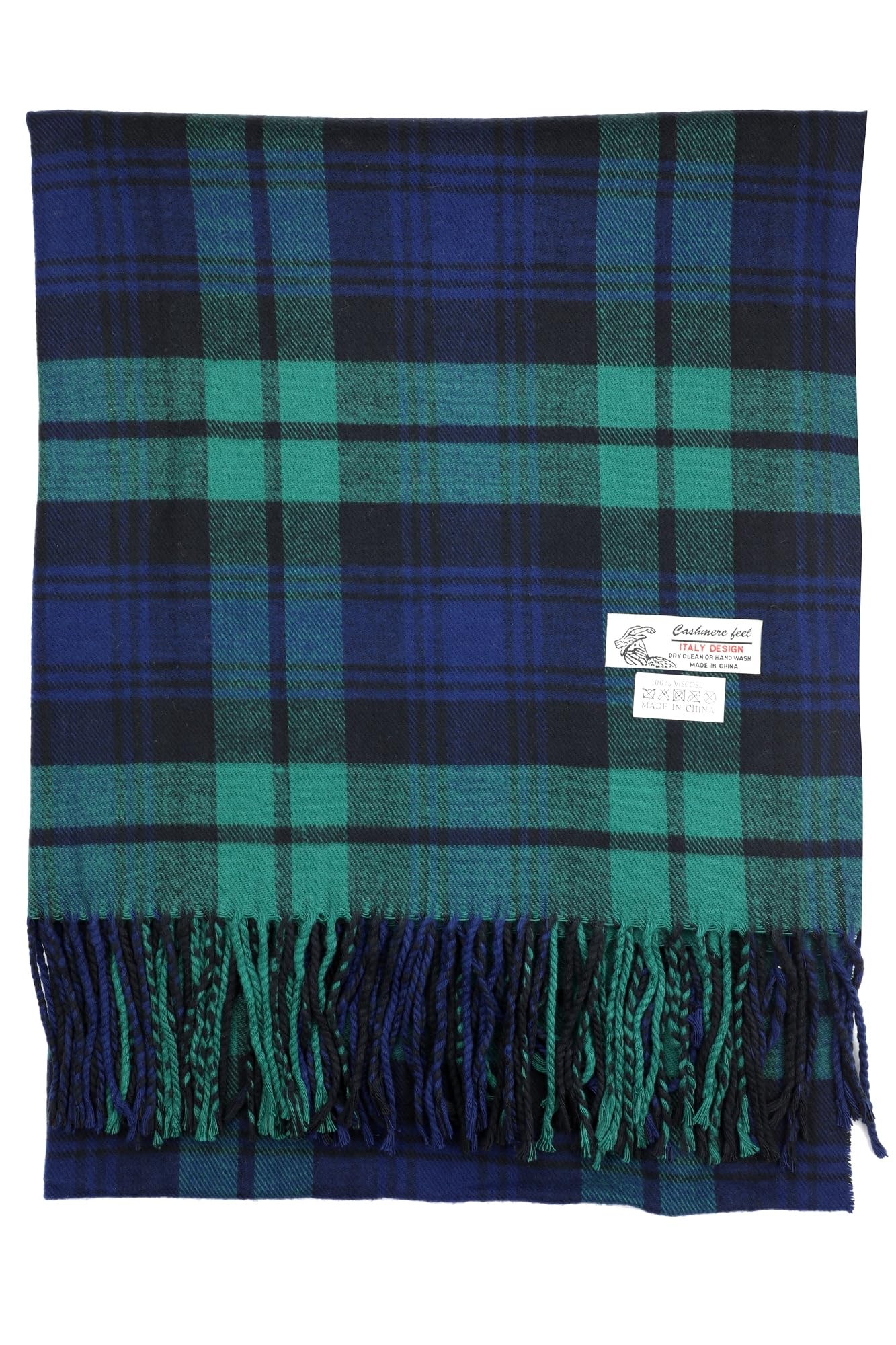 Achillea Long & Wide Scottish Tartan Plaid Large Cashmere Feel Blanket Scarf Check Shawl Wrap 80" x 29" (Green)