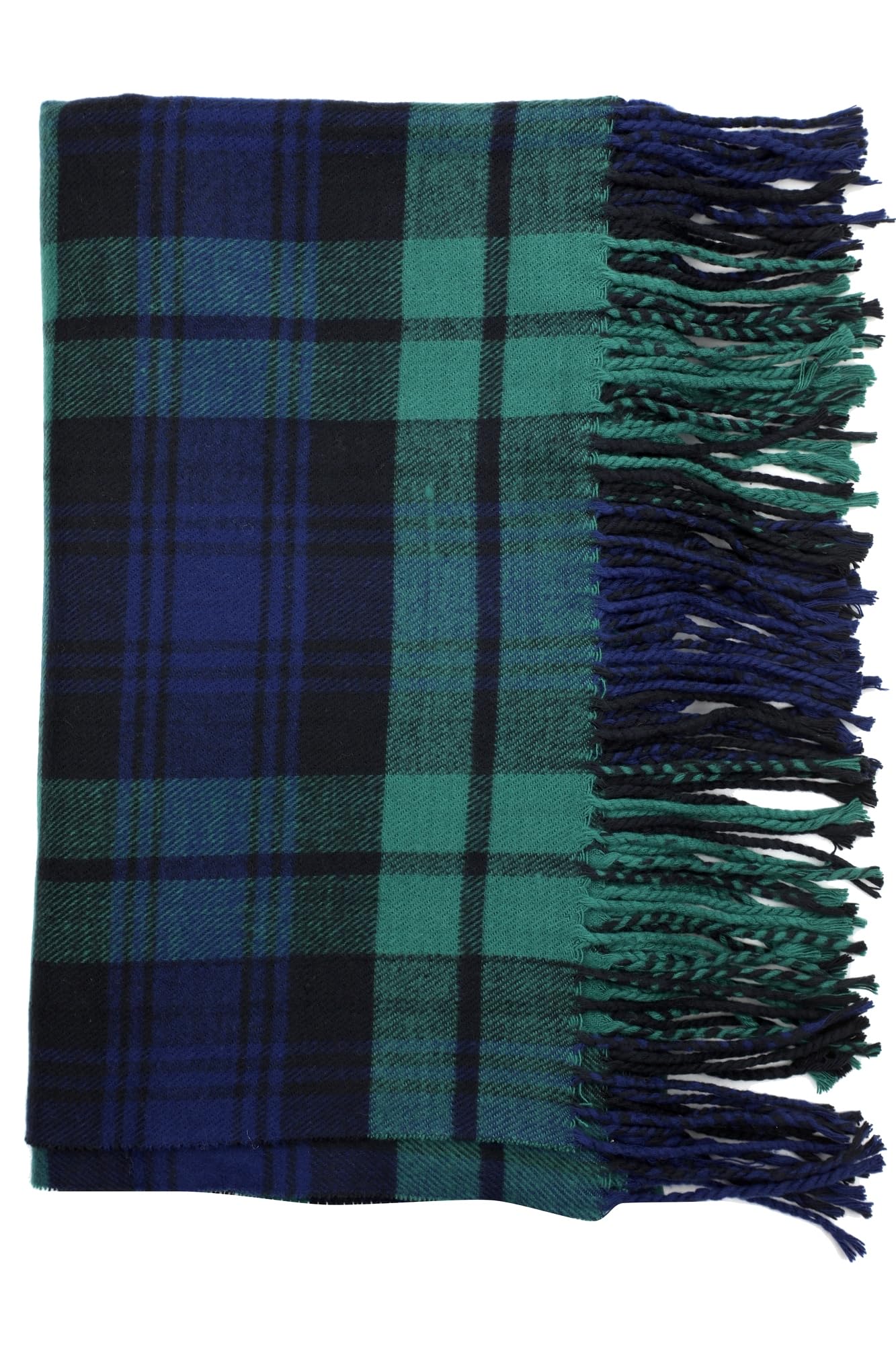 Achillea Long & Wide Scottish Tartan Plaid Large Cashmere Feel Blanket Scarf Check Shawl Wrap 80" x 29" (Green)