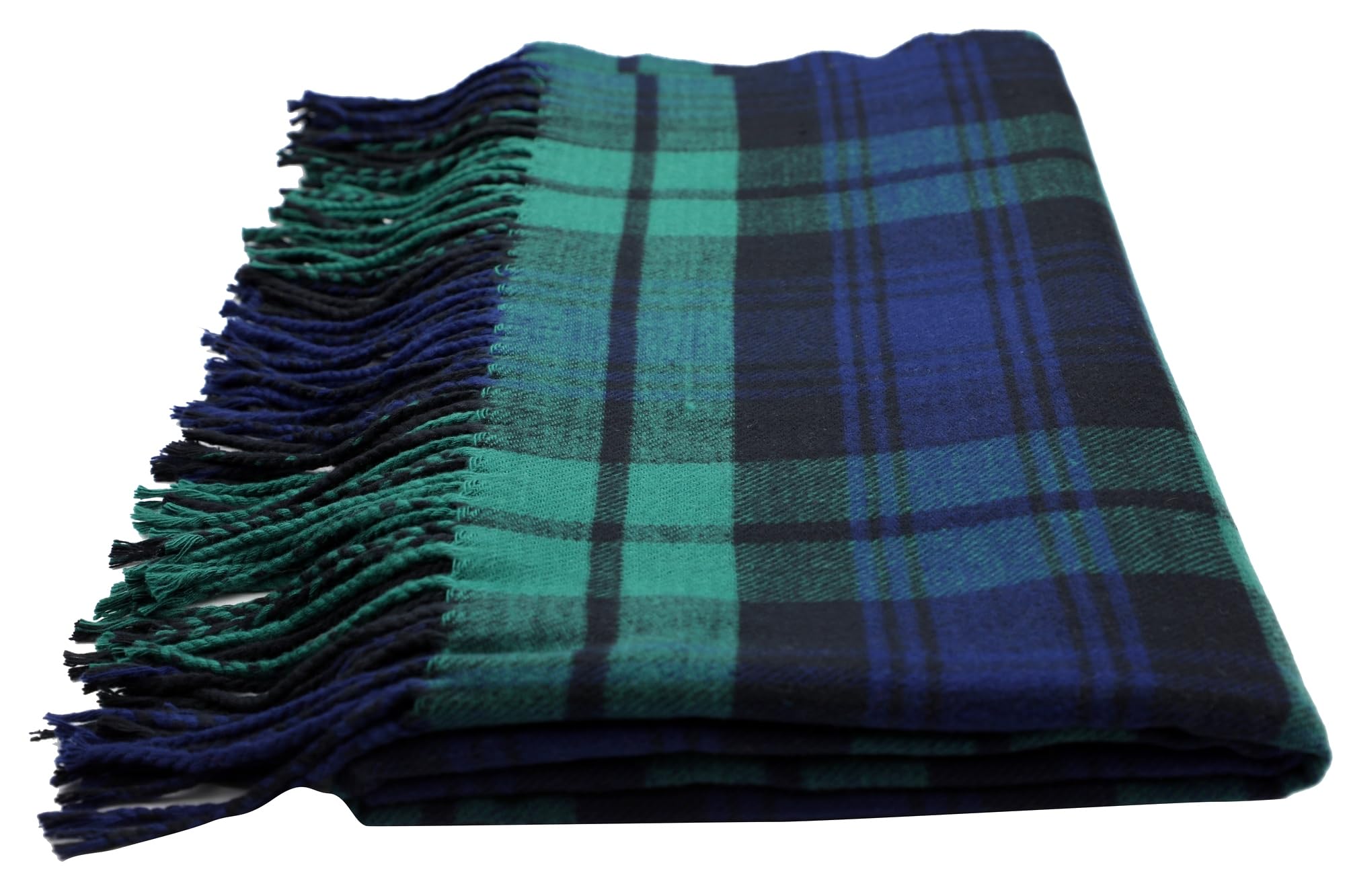 Achillea Long & Wide Scottish Tartan Plaid Large Cashmere Feel Blanket Scarf Check Shawl Wrap 80" x 29" (Green)