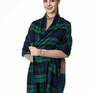 Achillea Long & Wide Scottish Tartan Plaid Large Cashmere Feel Blanket Scarf Check Shawl Wrap 80" x 29" (Green)