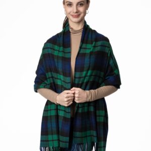 Achillea Long & Wide Scottish Tartan Plaid Large Cashmere Feel Blanket Scarf Check Shawl Wrap 80" x 29" (Green)