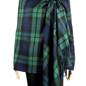 Achillea Long & Wide Scottish Tartan Plaid Large Cashmere Feel Blanket Scarf Check Shawl Wrap 80" x 29" (Green)