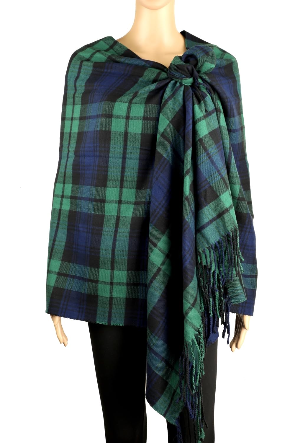 Achillea Long & Wide Scottish Tartan Plaid Large Cashmere Feel Blanket Scarf Check Shawl Wrap 80" x 29" (Green)