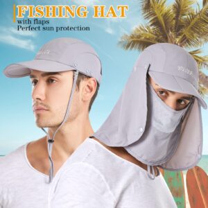 icolor Sun Cap Fishing Hats,Outdoor UPF 50+ Folding Sun Protection Removable Neck and Face Flap Cover for Man Women LightGray