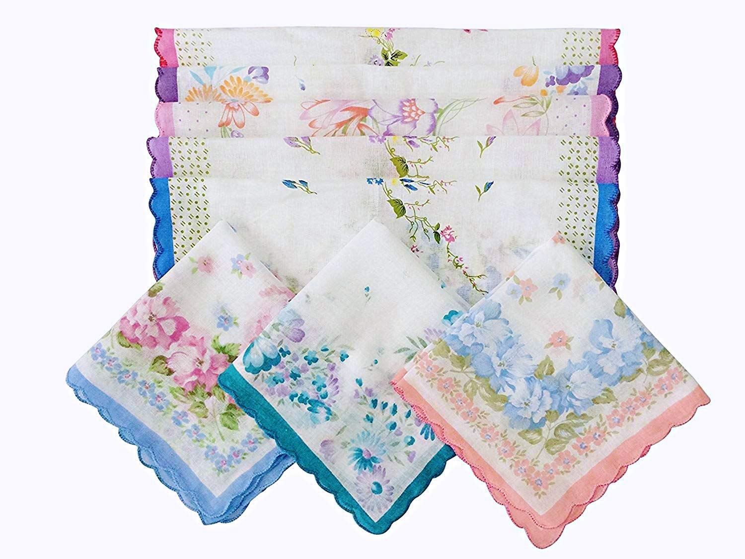 Forlisea 10 Pieces Womens Beautiful Cotton Floral Handkerchief Wendding Party Fabric Hanky