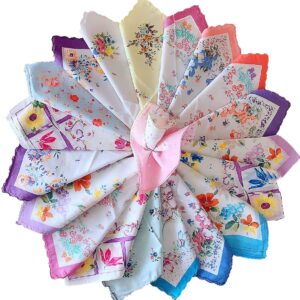 Forlisea 10 Pieces Womens Beautiful Cotton Floral Handkerchief Wendding Party Fabric Hanky