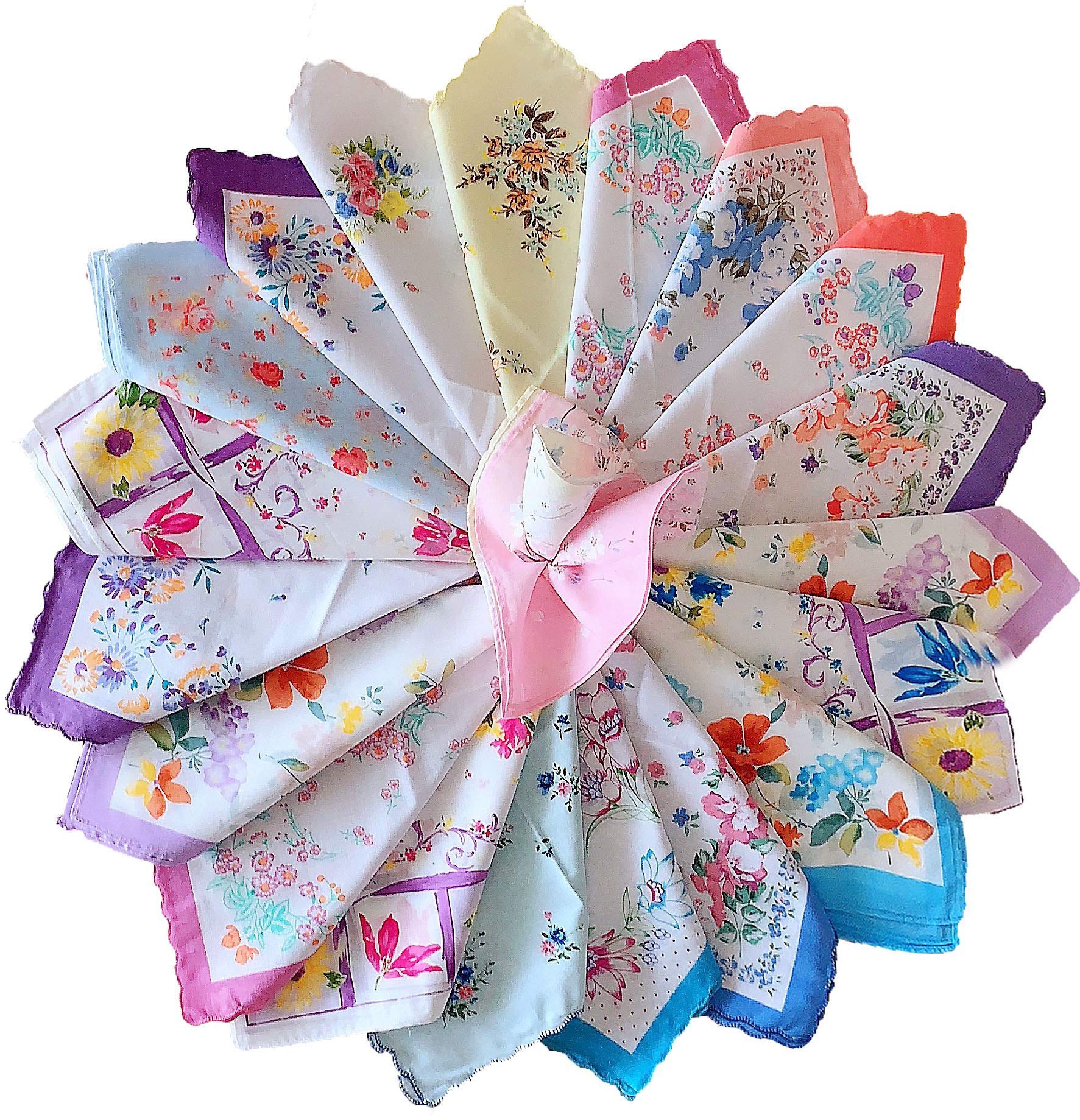 Forlisea 10 Pieces Womens Beautiful Cotton Floral Handkerchief Wendding Party Fabric Hanky