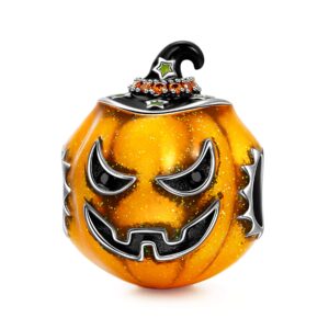 NINAQUEEN Halloween Pumpkin Charms Fits Charms Bracelets Sterling Silver Bead Birthday Valentines Christmas Gifts for Women Her Wife Mom Girls Girlfriend Jack-o'-lantern