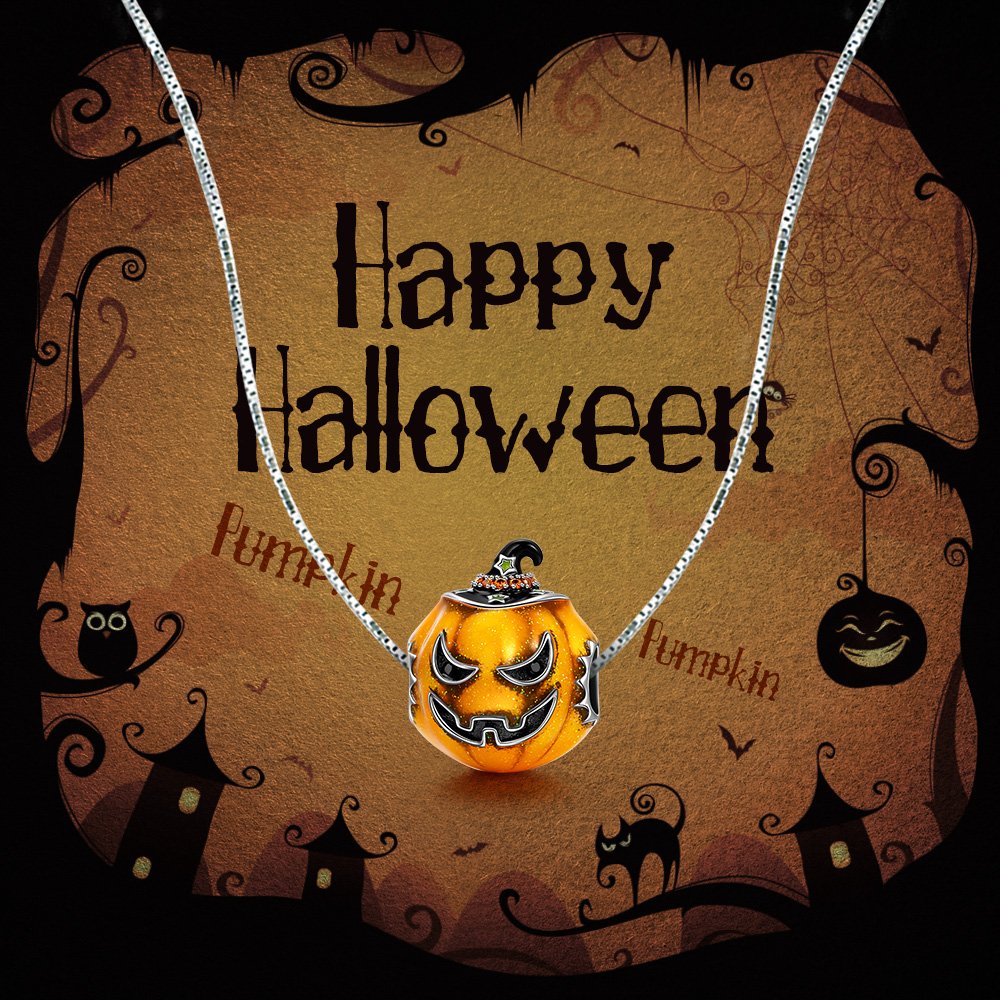 NINAQUEEN Halloween Pumpkin Charms Fits Charms Bracelets Sterling Silver Bead Birthday Valentines Christmas Gifts for Women Her Wife Mom Girls Girlfriend Jack-o'-lantern