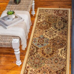 Unique Loom Voyage Collection Traditional Oriental Classic Intricate Medallion Design Area Rug, Runner 2' 2" x 6' 0", Ivory/Brown