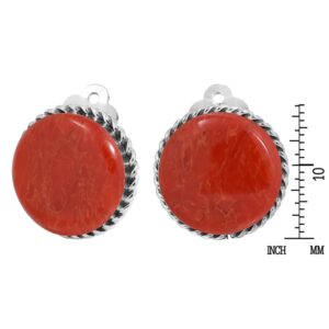 AeraVida Classic 18 mm Round Button .925 Sterling Silver Clip On Earrings | Reconstructed Red Coral Earrings for Women | Clip On Earrings for Women Non Piercing Sterling Silver