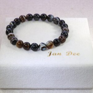 Jan&Dee Natural Semi-Precious Gemstone Healing Power Sardonyx Agate Crystal Bracelet 10mm