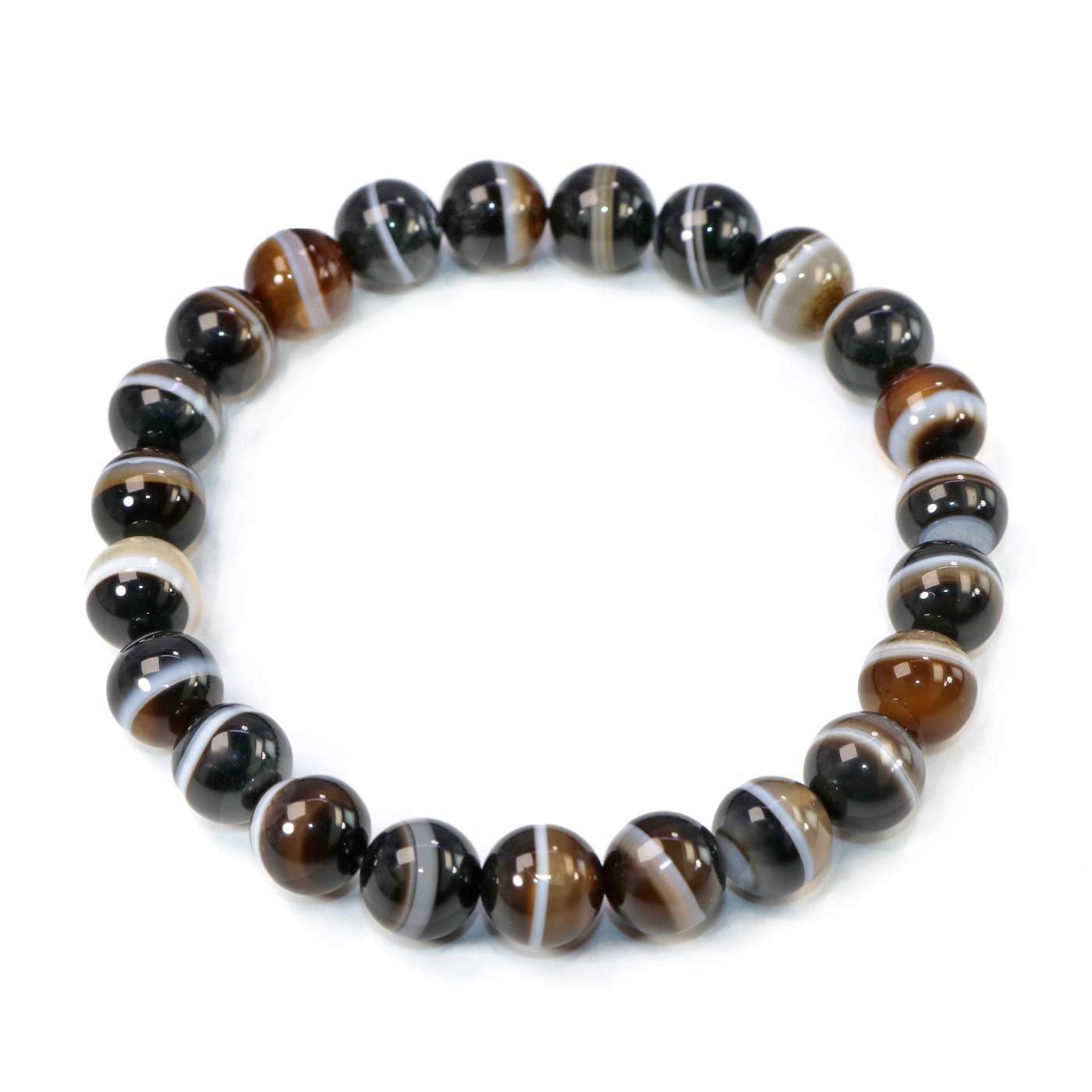 Jan&Dee Natural Semi-Precious Gemstone Healing Power Sardonyx Agate Crystal Bracelet 10mm