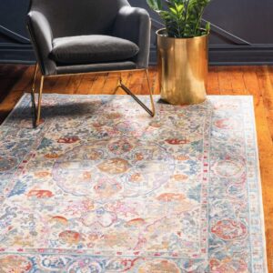 Unique Loom Austin Collection Botanical, Medallion, Vintage Area Rug, 8' 0" x 10' 0", Beige/Blue