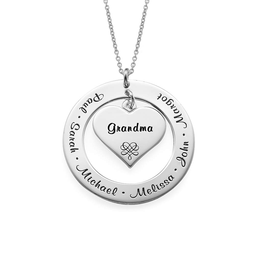 Engraved Grandmother Necklace in Sterling Silver - Personalized Grandma Pendant - Jewelry for Moms