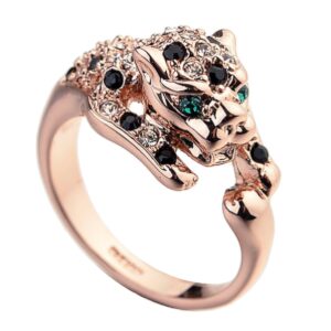 rose gold plated animal leopard ring with clear and black cubic zirconia jaguar sport dots fashion jewelry for women (9)