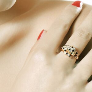 Rose Gold Plated Animal Leopard Ring with Clear and Black Cubic Zirconia Jaguar Sport Dots Fashion Jewelry for Women (9)