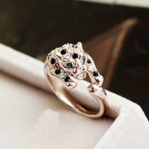 Rose Gold Plated Animal Leopard Ring with Clear and Black Cubic Zirconia Jaguar Sport Dots Fashion Jewelry for Women (9)