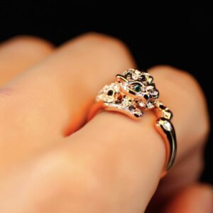 Rose Gold Plated Animal Leopard Ring with Clear and Black Cubic Zirconia Jaguar Sport Dots Fashion Jewelry for Women (9)