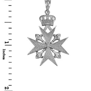 Russian Jewelry Sterling Silver Fleur-De-Lis Imperial Crown Maltese Cross Pendant