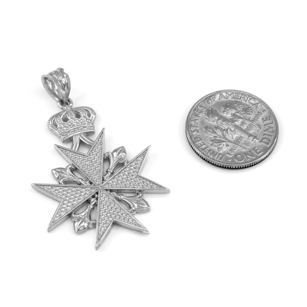 Russian Jewelry Sterling Silver Fleur-De-Lis Imperial Crown Maltese Cross Pendant