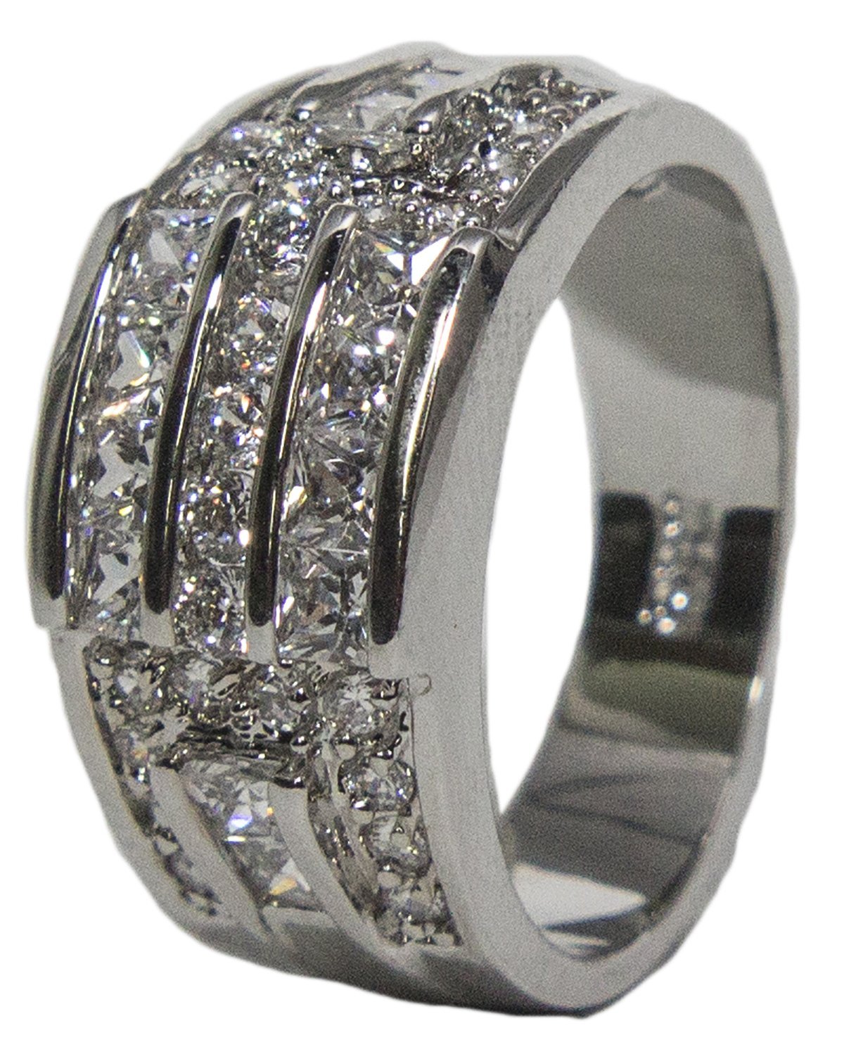 RS Covenant Women's Rhodium Plated Dress Ring Princess and Round Cut CZ 011 (5)