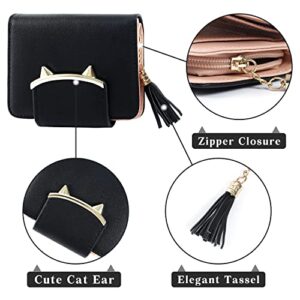 Small Wallet for Women Gothic Wallet Cat Coin Purse with Card Holder Card Case Money Clip Gifts for Cat Lovers Black