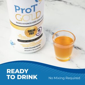 ProT Gold Liquid Collagen Protein Shot, 17g Clear Protein Nano-Hydrolyzed Grass Fed Collagen, 2g Arginine for Wound Support, Gluten Free, Sugar Free, 0g Carbs, Non GMO, Berry, 30 fl oz Bottle