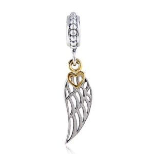 angel wing charms with gold plated heart 925 sterling silver feather pendant dangel christian charm for diy charms bracelet