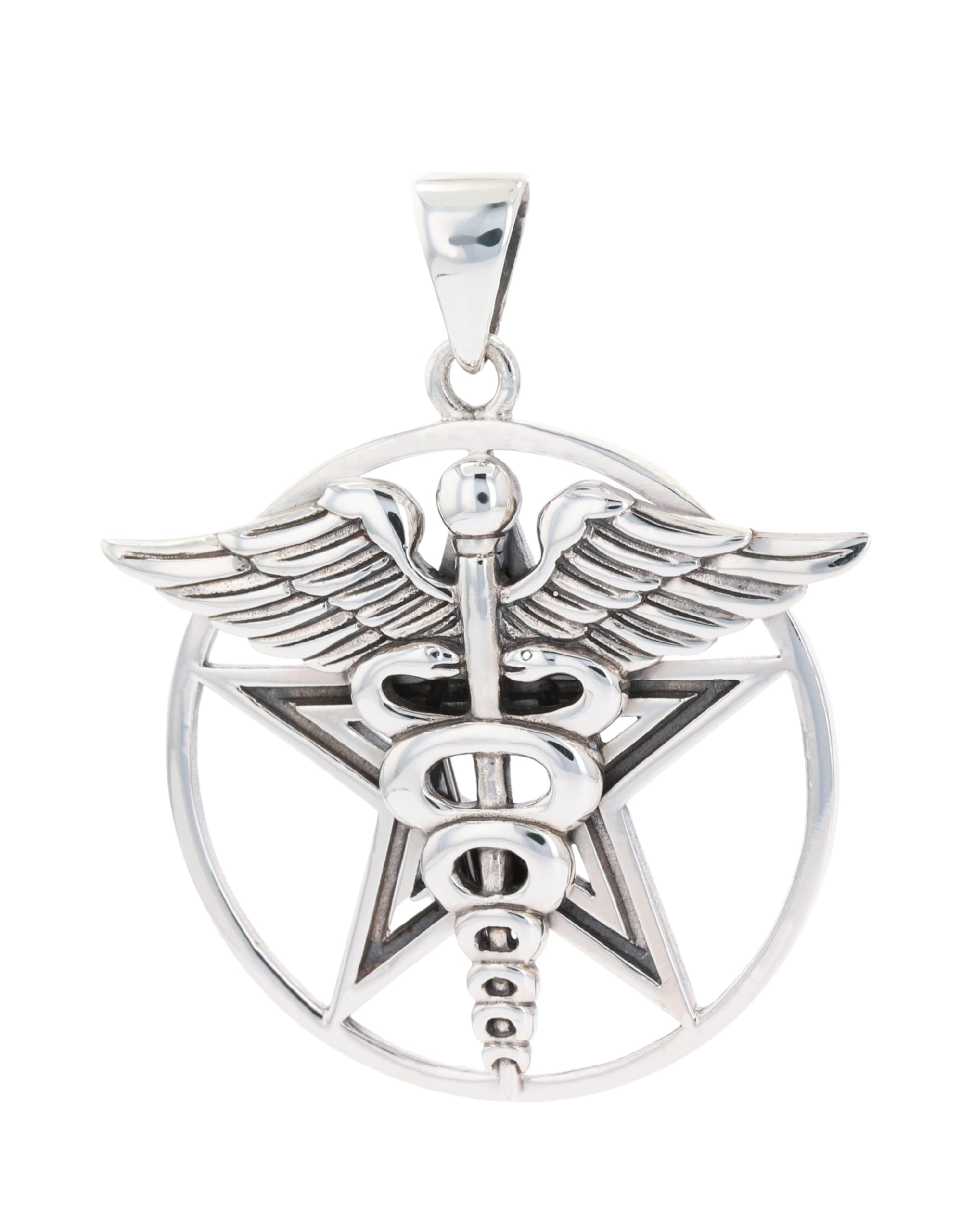 Jewelry Trends Caduceus Star Pentagram Pentacle Sterling Silver Pendant