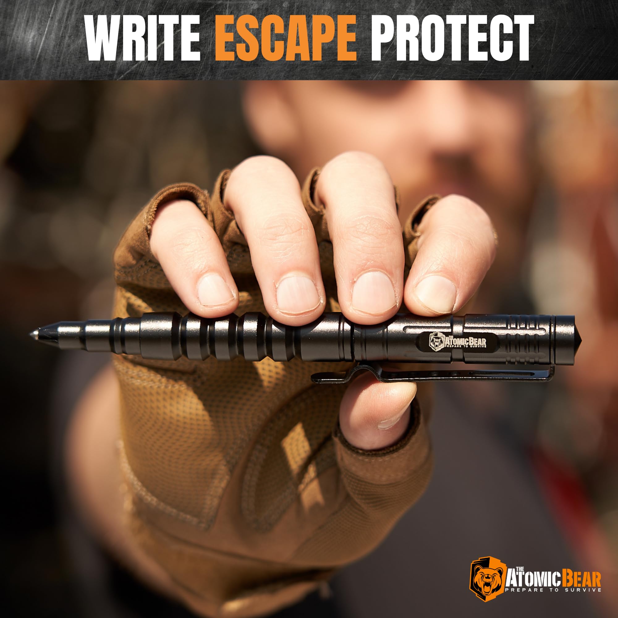 The Atomic Bear Tactical Pen - Pen With Window Breaker - Used in Police and Military Gear - Ballpoint Pens with Free 2nd ink refill