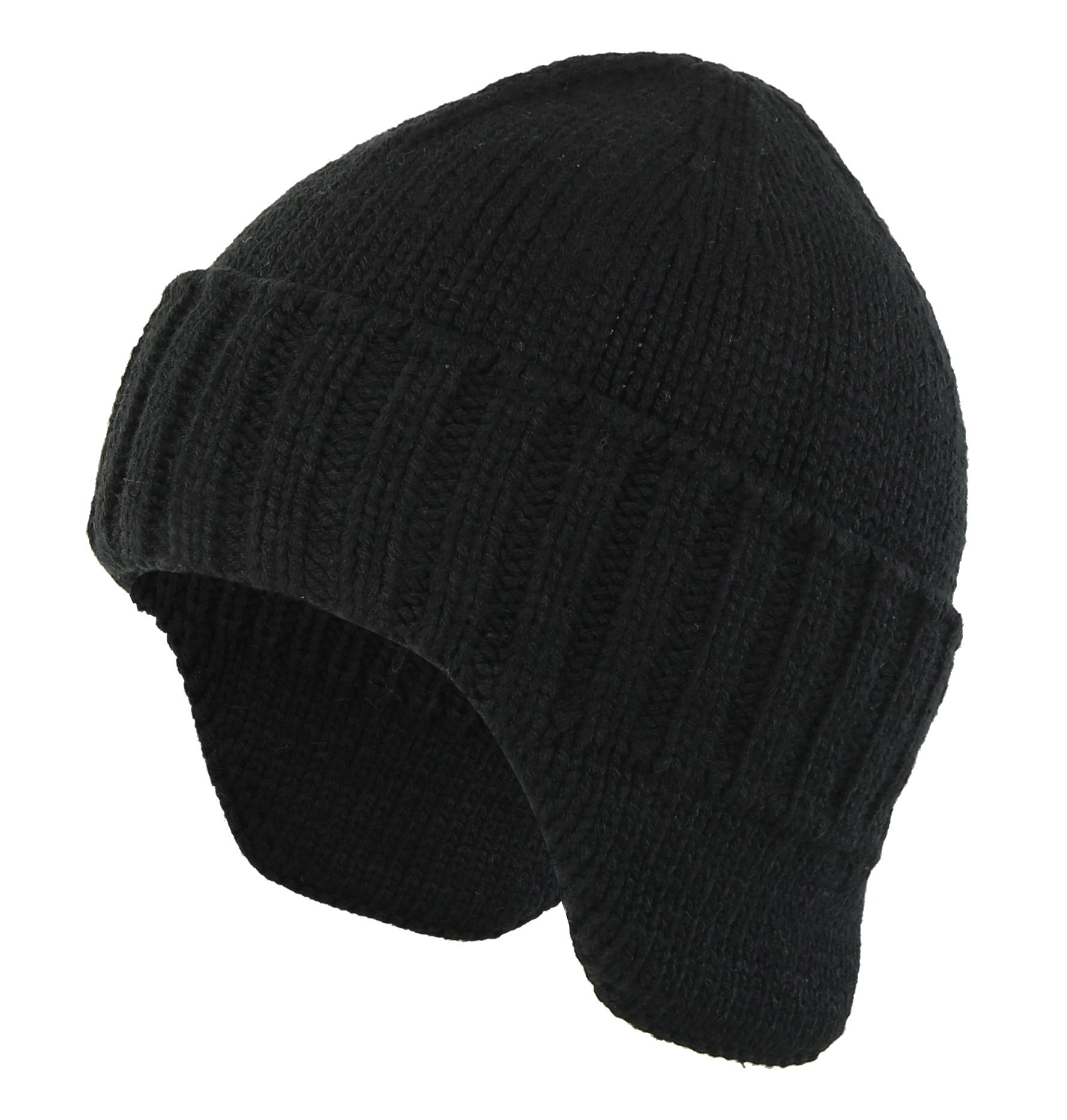 Home Prefer Mens Winter Knit Earflap Hat Velvet Lining Cuffed Beanie Cap with Ear Flaps Black