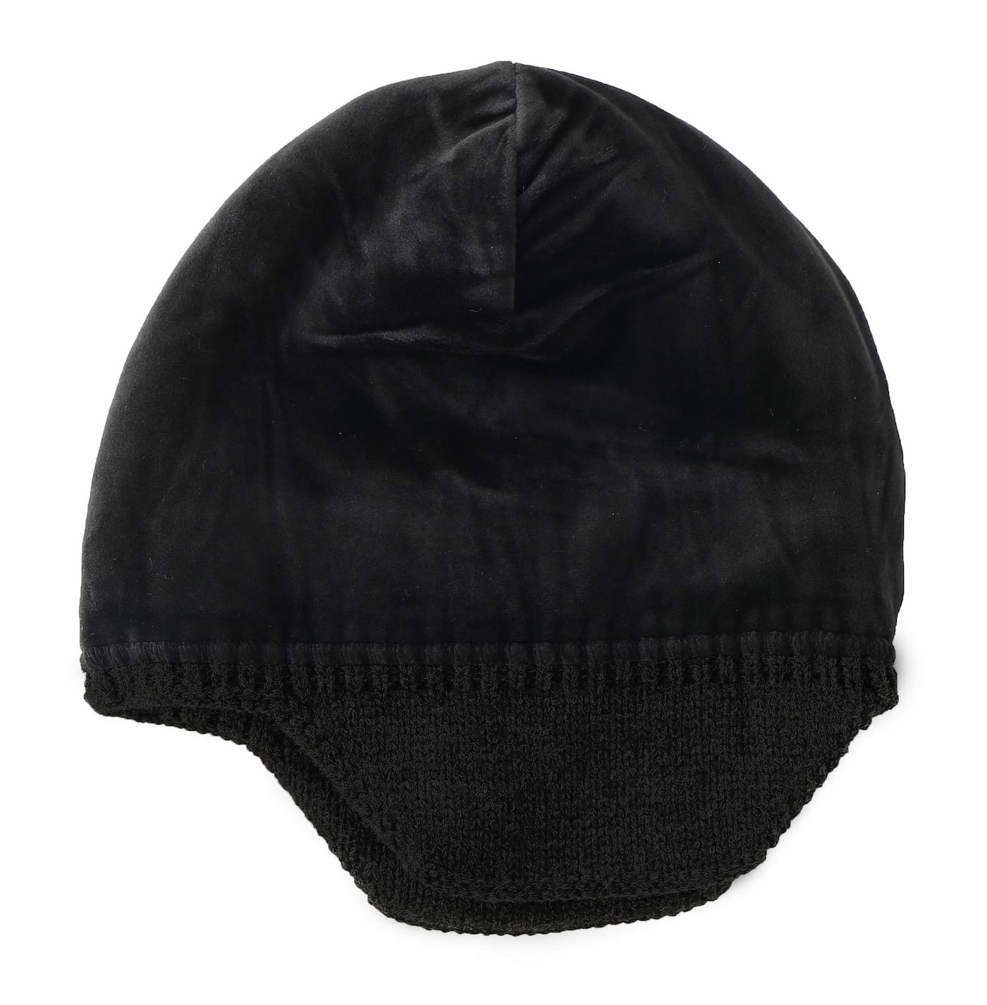 Home Prefer Mens Winter Knit Earflap Hat Velvet Lining Cuffed Beanie Cap with Ear Flaps Black