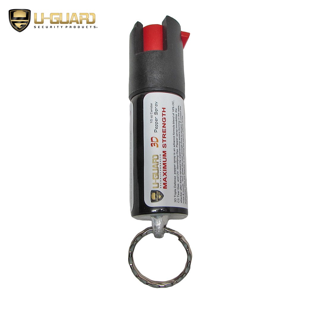 Pepper Spray Keychain Self Defense Long Range Police Strength Strongest Tear Gas Formulation. Powerful Lab Tested Red Hot Pepper OC, Military CS Gas & UV Identifying Dye. Compact Non-Lethal Weapon