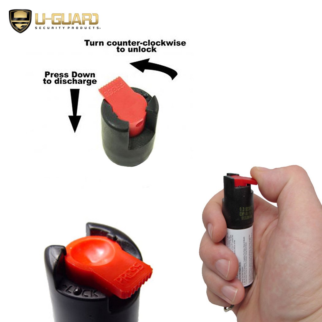 Pepper Spray Keychain Self Defense Long Range Police Strength Strongest Tear Gas Formulation. Powerful Lab Tested Red Hot Pepper OC, Military CS Gas & UV Identifying Dye. Compact Non-Lethal Weapon