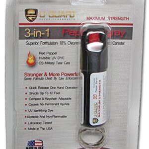 Pepper Spray Keychain Self Defense Long Range Police Strength Strongest Tear Gas Formulation. Powerful Lab Tested Red Hot Pepper OC, Military CS Gas & UV Identifying Dye. Compact Non-Lethal Weapon