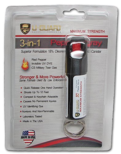 Pepper Spray Keychain Self Defense Long Range Police Strength Strongest Tear Gas Formulation. Powerful Lab Tested Red Hot Pepper OC, Military CS Gas & UV Identifying Dye. Compact Non-Lethal Weapon