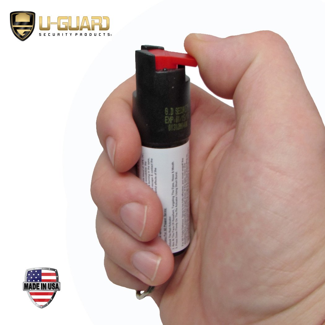 Pepper Spray Keychain Self Defense Long Range Police Strength Strongest Tear Gas Formulation. Powerful Lab Tested Red Hot Pepper OC, Military CS Gas & UV Identifying Dye. Compact Non-Lethal Weapon