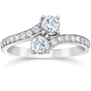 P3 POMPEII3 Forever Us Two Stone Round Diamond 1 Ct Solitaire Ring 14k White Gold - Size 10