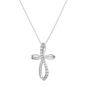 gilded 10k white gold 1/4 cttw natural round-cut diamond (i-j color, i2-i3 clarity) twist cross pendant-necklace,18"