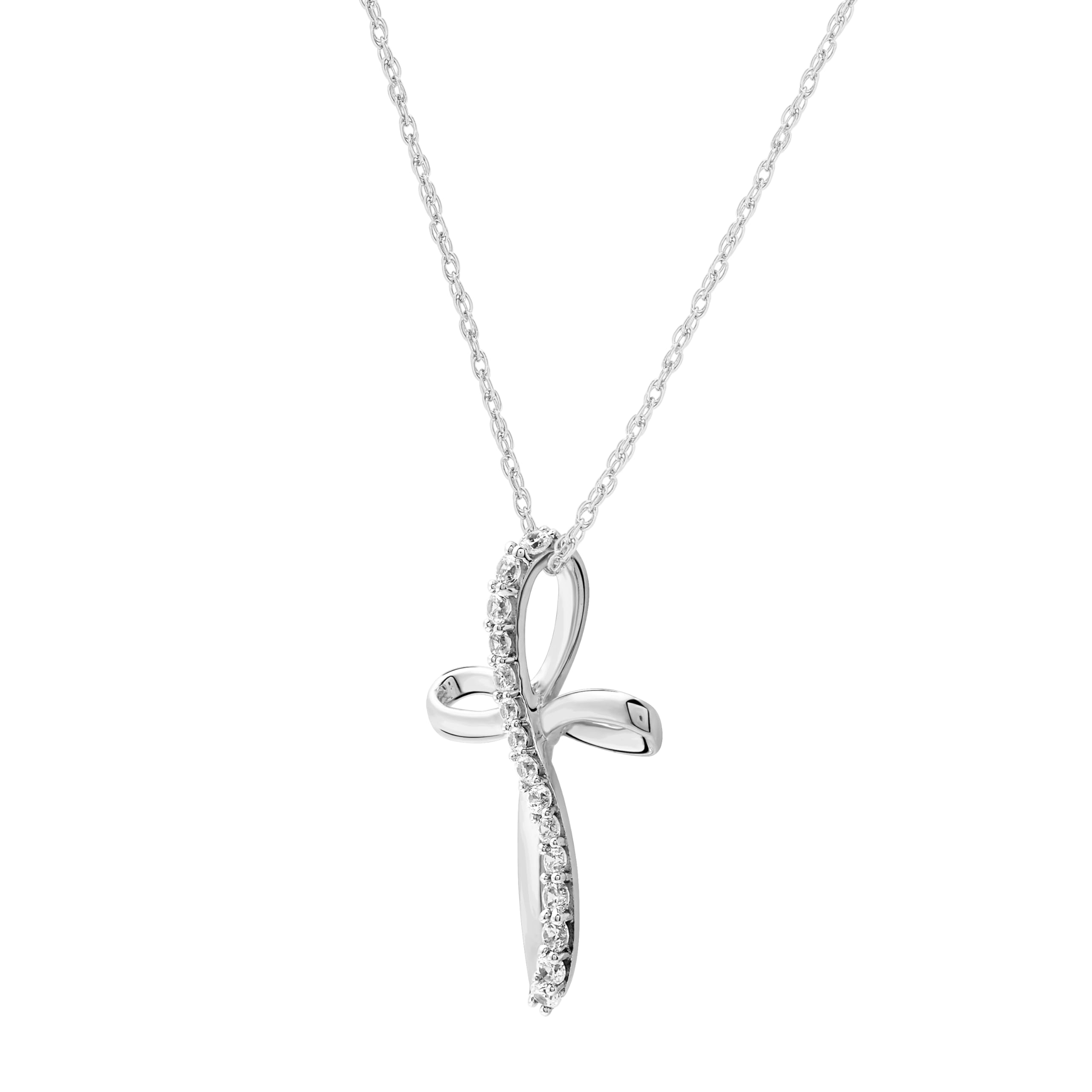 GILDED 10K White Gold 1/4 cttw Natural Round-Cut Diamond (I-J Color, I2-I3 Clarity) Twist Cross Pendant-Necklace,18"